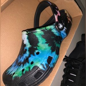 Black tie dye color crocs